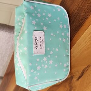 Clinique x Kate Spade Green and White Star Cosmetic Bag EUC